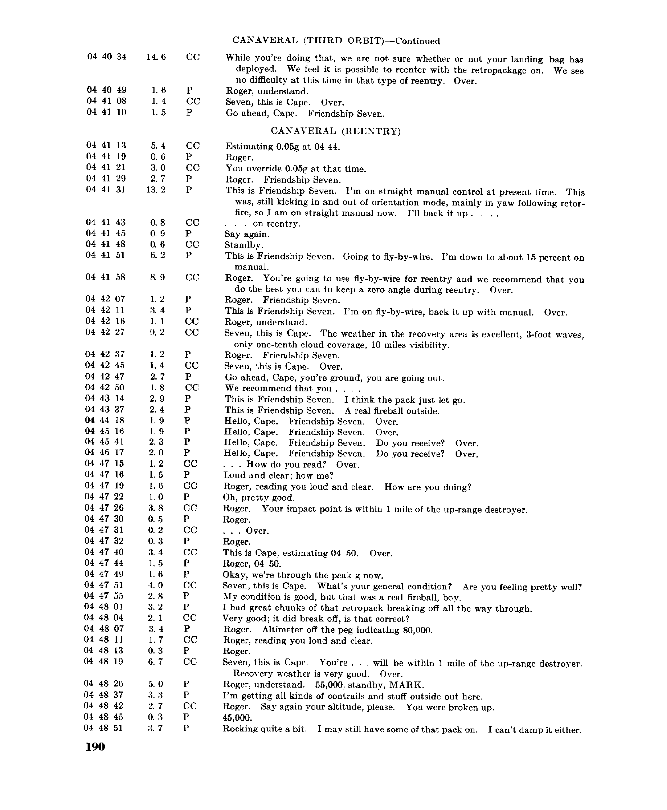 Page 189 of Mercury 6’s original transcript