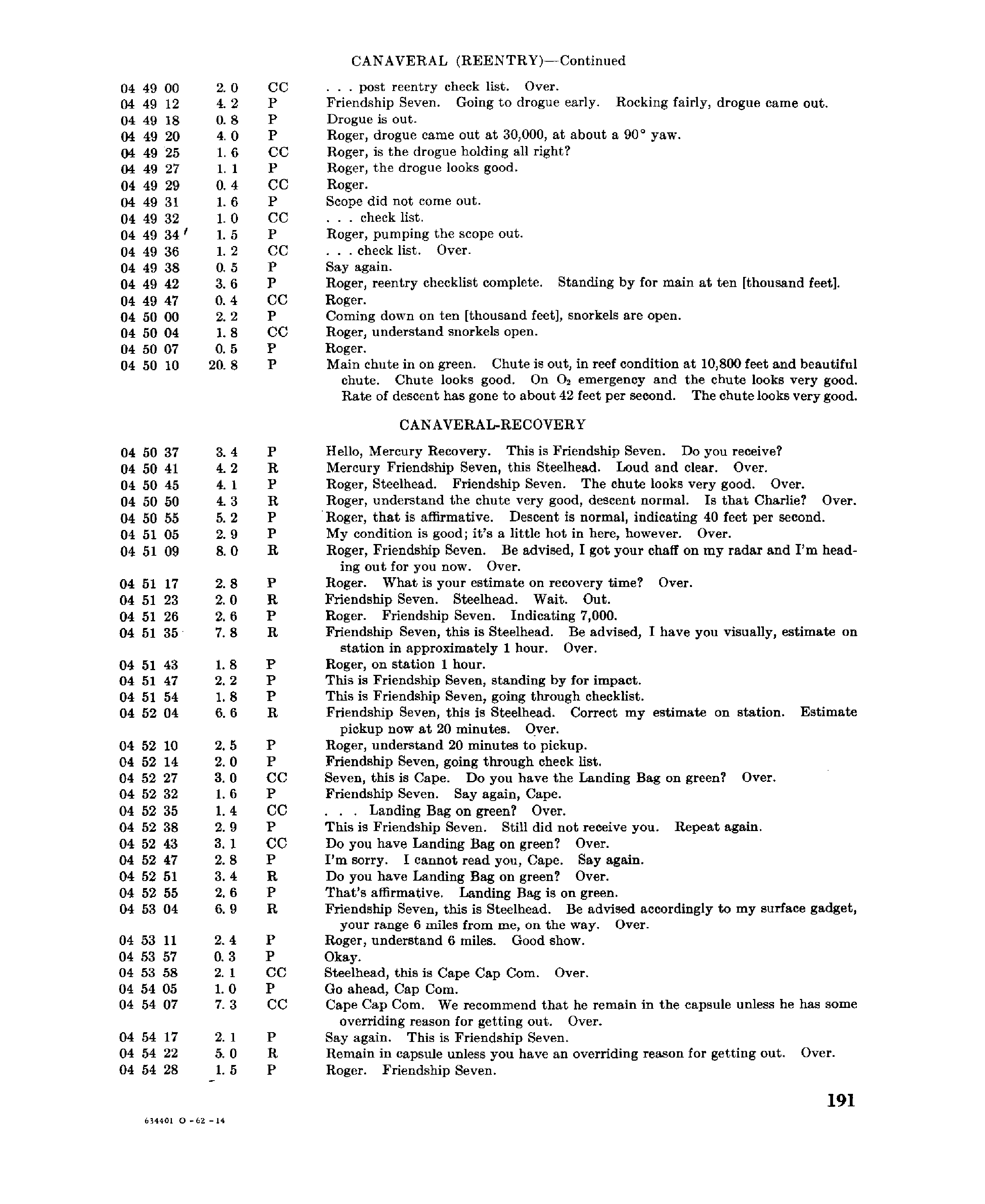Page 190 of Mercury 6’s original transcript